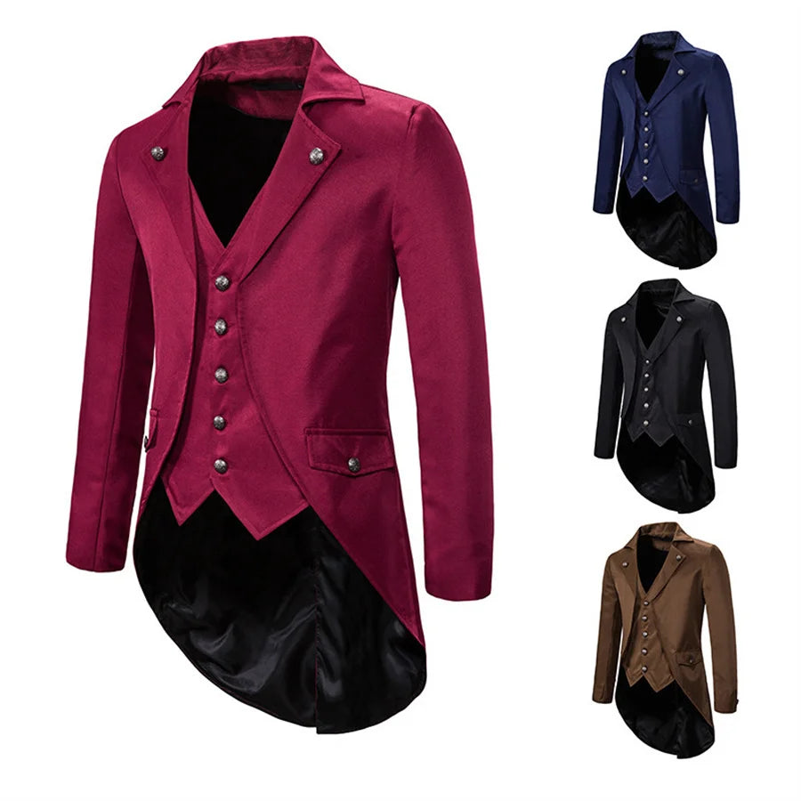 2026 Gothic Blazers for Men Medieval Steampunk Vintage Suit Jackets Banquet Party Slim Formal Tuxedo Suit Men's Cosplay Costumes