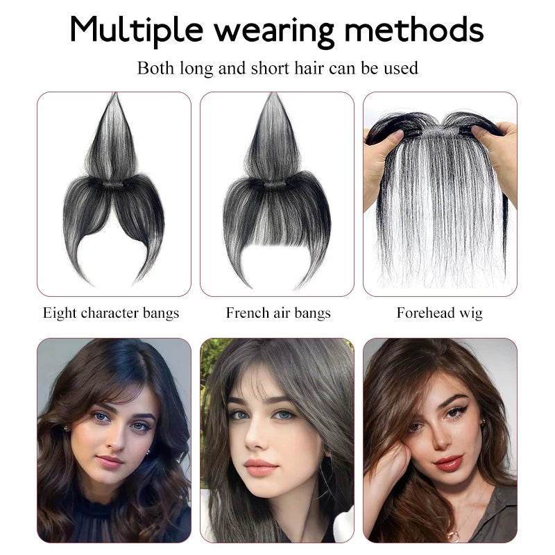 Human Hair Natural Forehead Fringes Hair Bangs 3D French Bangs Wig for Women Hair Pieces Head Curtain Piece Eight Shaped Bangs