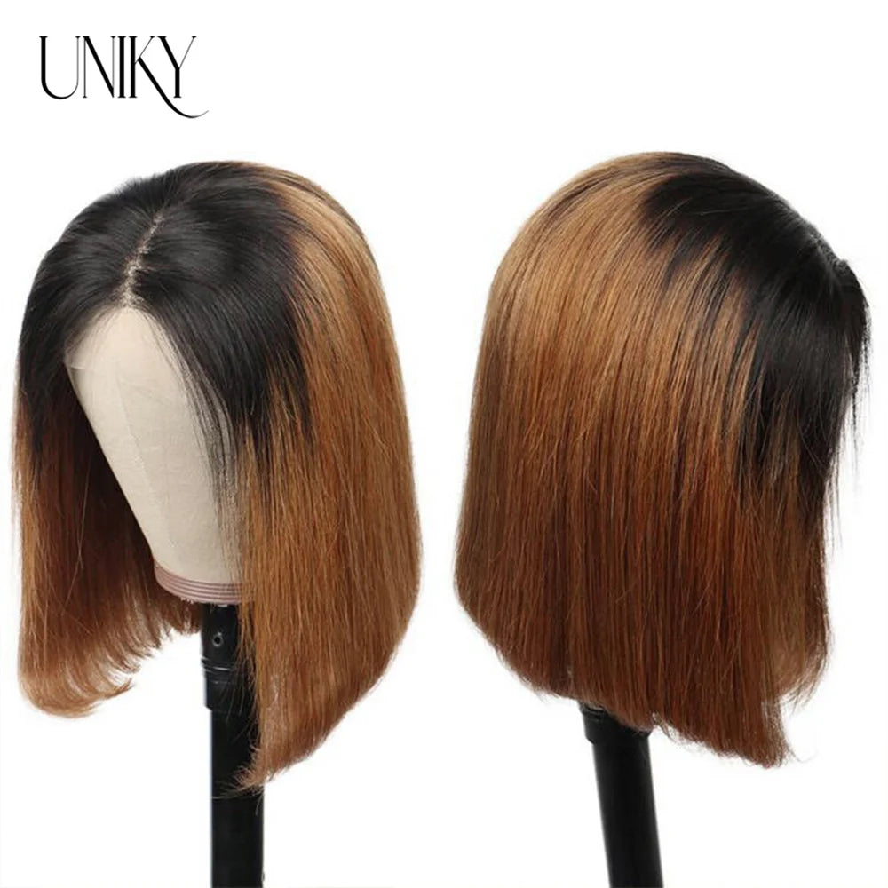 Brazilian Bone Straight Human Hair Wigs For Women 1B/99J Highlight Wig Human Hair bob Wig Straight13x4 Lace Frontal Short BobWig