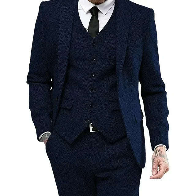 Blazer For Men Designs Brown Tweed Suit Men Vintage Winter Formal Wedding Suits For Men Men's Classic Suit 3 Pieces Men Suit