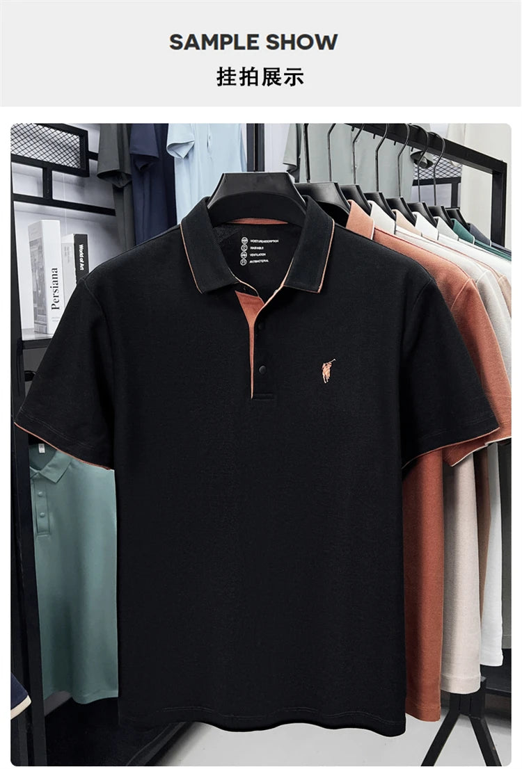 100% cotton high-end lapel comfortable short sleeved embroidered polo shirt for men's summer new fashion casual versatile top