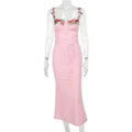 Y2K Sexy Sleeveless Backless Floral Maxi Long Dresses Outfits for Women Summer Lace Up Bandage Bodycon Party Club Dress Gift