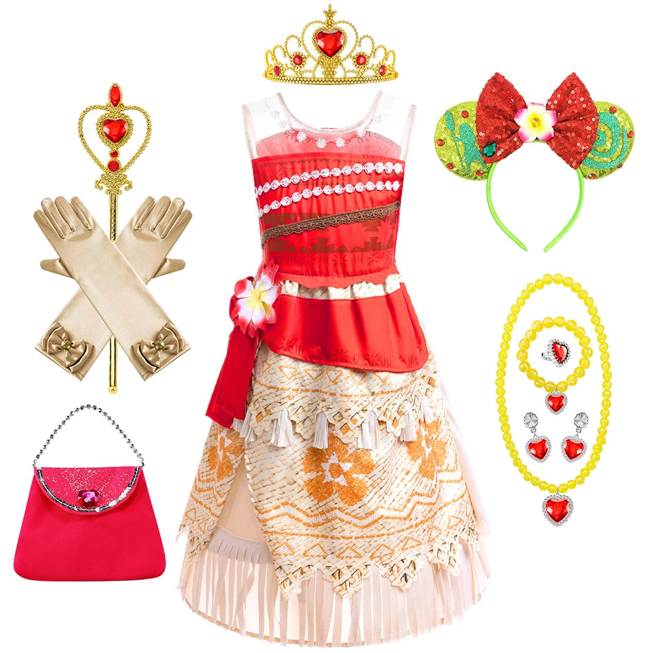 Moana Dress Cosplay Princess Costume Kids Vaiana Print Vestidos Girls Birthday Halloween Carnival Party Outfits Children Clothes