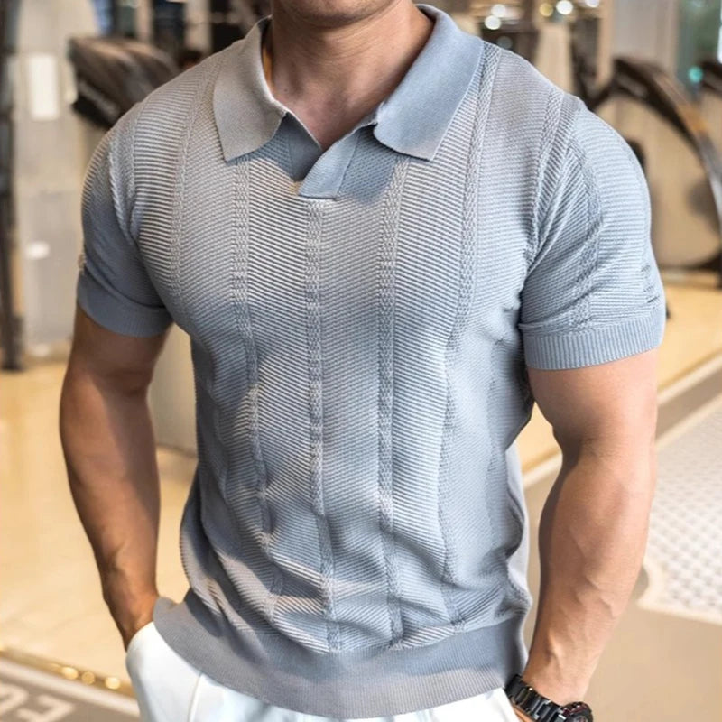 Men's Short Sleeved Knitted Polo Shirt Summer Business Lapel Stylish Solid Color Slim Fit Breathable Quick Drying Golf T-Shirt