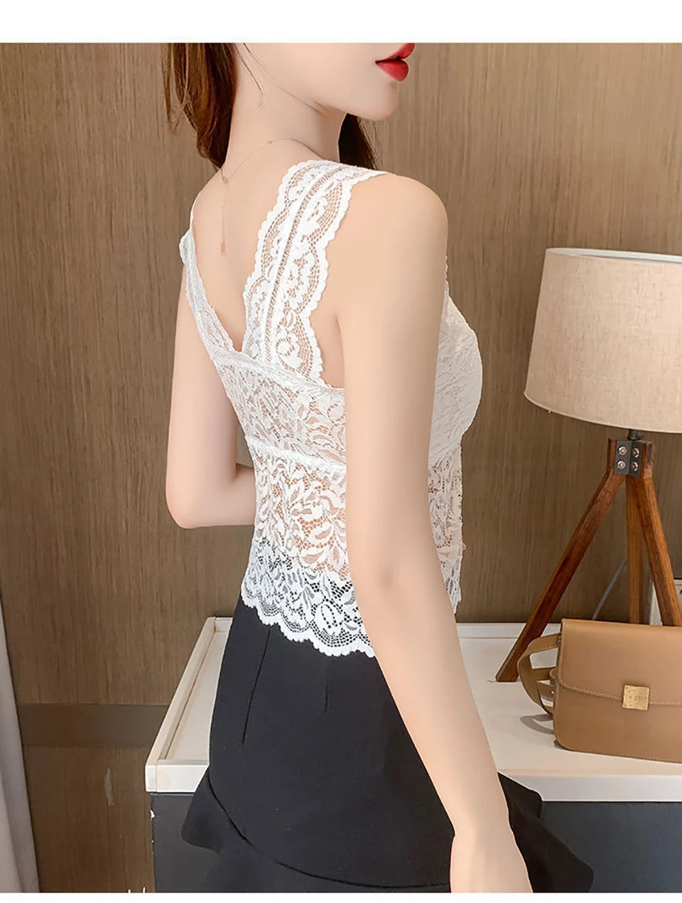Summer Sexy Deep V Lace Vest With Breast PadsEmbroidery Floral Tank Top Wrapped Chest Camisole Padded Crop Tank Top For Women