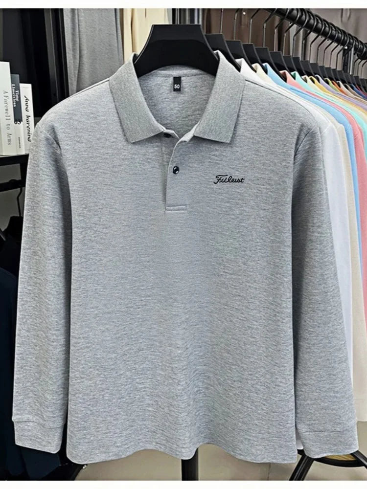 Golf brand Polo shirt long sleeved fashionable printed men's top spring new 100% cotton skin friendly comfortable casual T-shirt