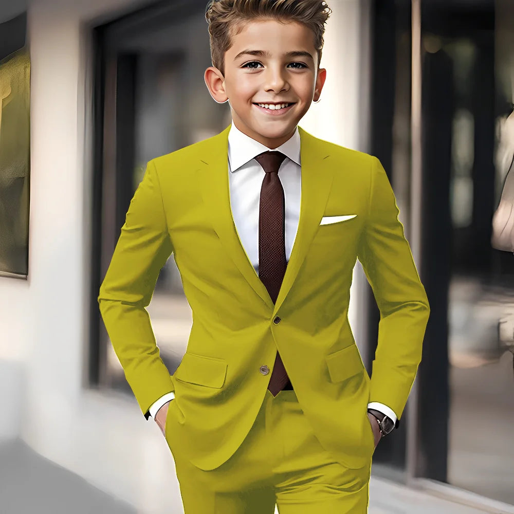 Brown Boys Suit 2 Piece Set Jacket Pants Wedding Kids Tuxedo Holiday Dress Boys Blazer Custom Clothes