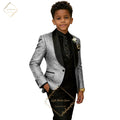 Boys' 3-Piece Suit – Champagne Jacquard Blazer with Black Shawl Lapel, Black Waistcoat & Trousers for Weddings & Events