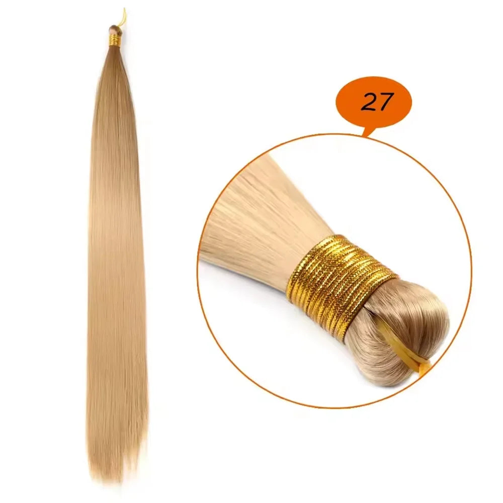 Bone Straight Silky Crochet Braiding Hair Synthetic Bulk High Temperature Hair Bundles Extension 28 Inch 150g Per Pack for Women