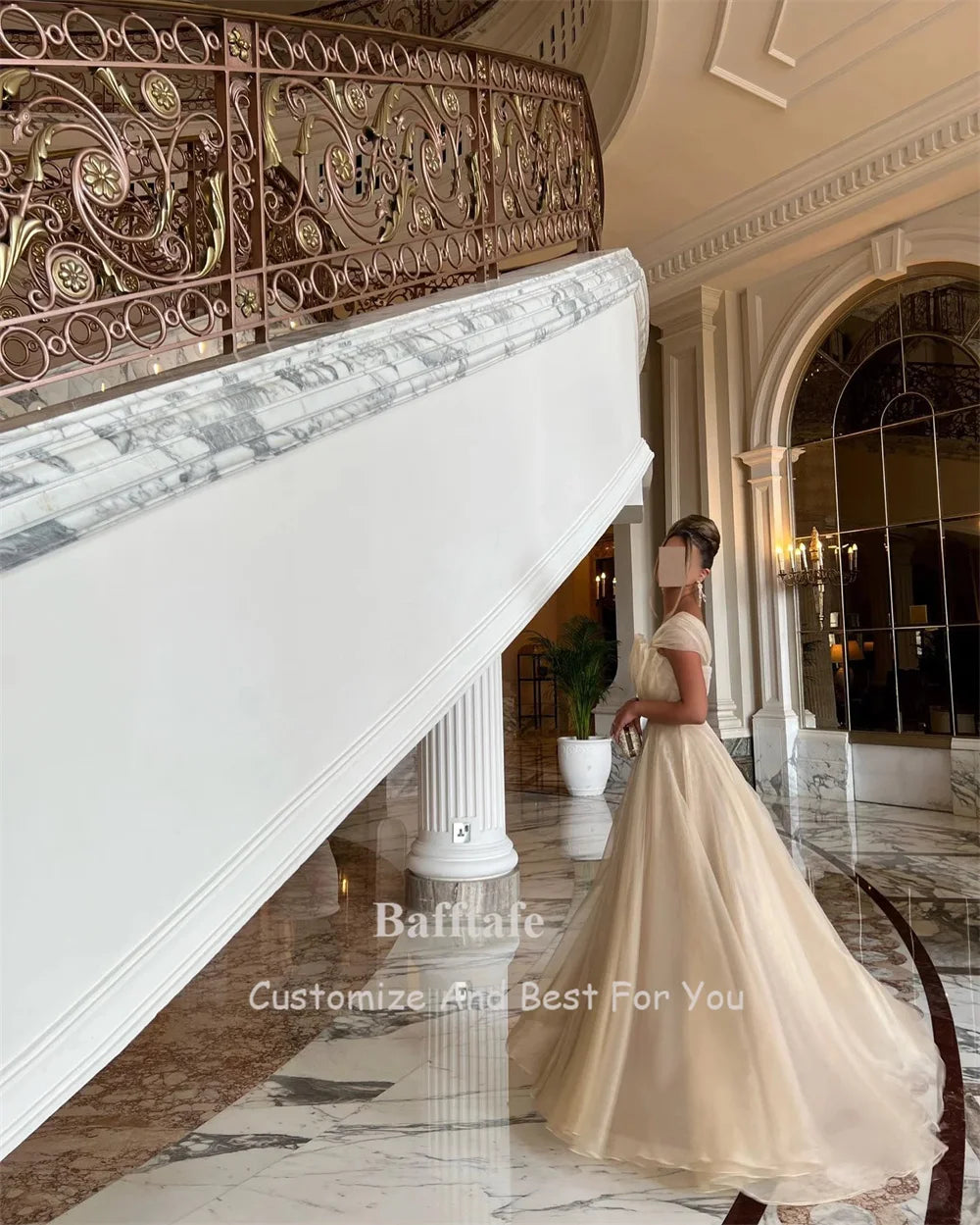 Sansa Luxury A-Line Champagne Organza Eveing Dress Floor-Length Off the Shoulder Wedding Dresses Draped vestidos de fiesta 2024