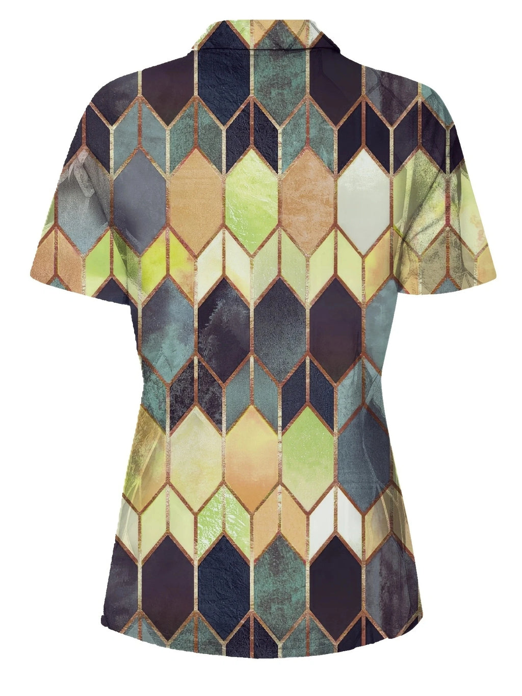 Versatile All-Season Women's Polo Shirt- Easy-Care,Stretch Comfort with Stylish Zip and Geometric Design for Everyday Casual Wea