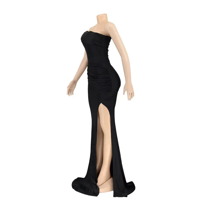 Elegant One Shoulder Split Mermaid Long Dresses for Women Evening Night Party Sleeveless Ruched Formal Prom Wedding Guest Dress