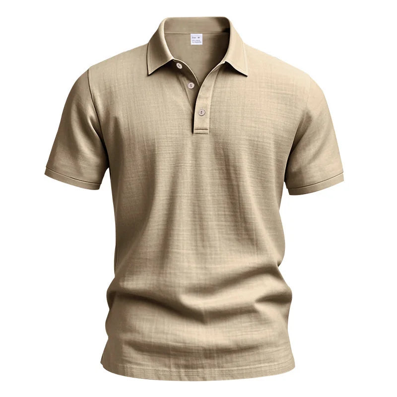 High-Quality Cotton Linen Short-Sleeved POLO Shirt Men Casual Loose Comfortable Shirt summer tees Button turn-down collar tops
