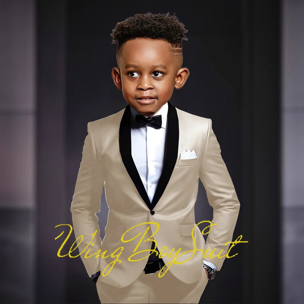 Boys Suits 2 Piece Classic Fleece Collar Wedding Tuxedo Formal Slim Fit Kids Jackets Pants 2-16 Years Tailored Clothes