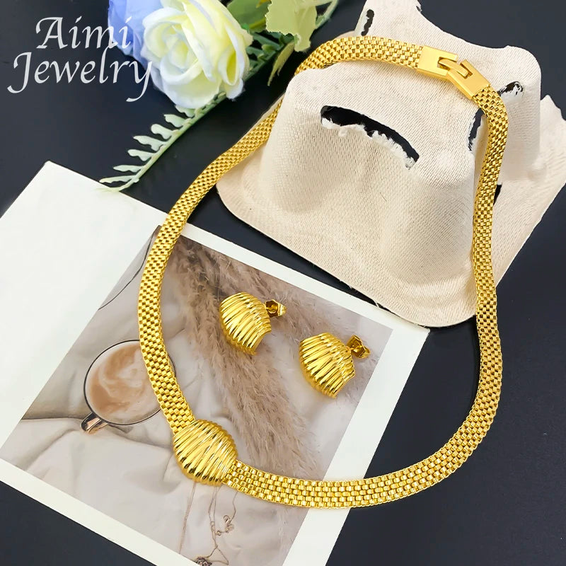Necklace Earrings Bracelet Sets Simple Gold Plated Jewelry Set for Women Italian Jewellery Set Bridal Wedding African Party Gift