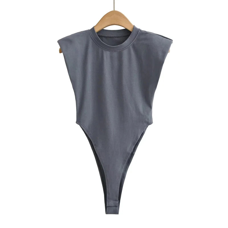 Sexy tops women  Summer one-pieces bodycon bodysuit padded shoulder bodysuit black sleeveless body suits for women white