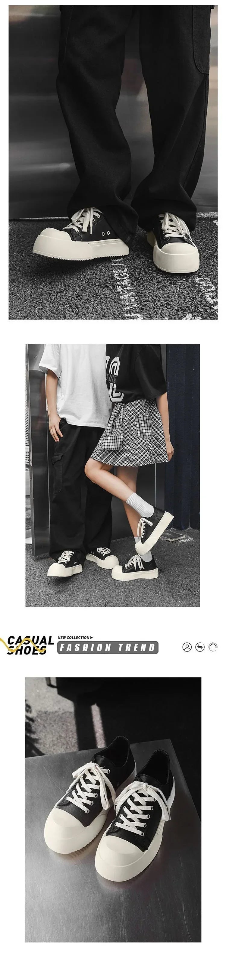 Men Thick-Soled Big Round Toe Sneakers Couple Anti slip Wear Outdoor Shoes Women Versatile Trendy Casual Unisex Board Footwear