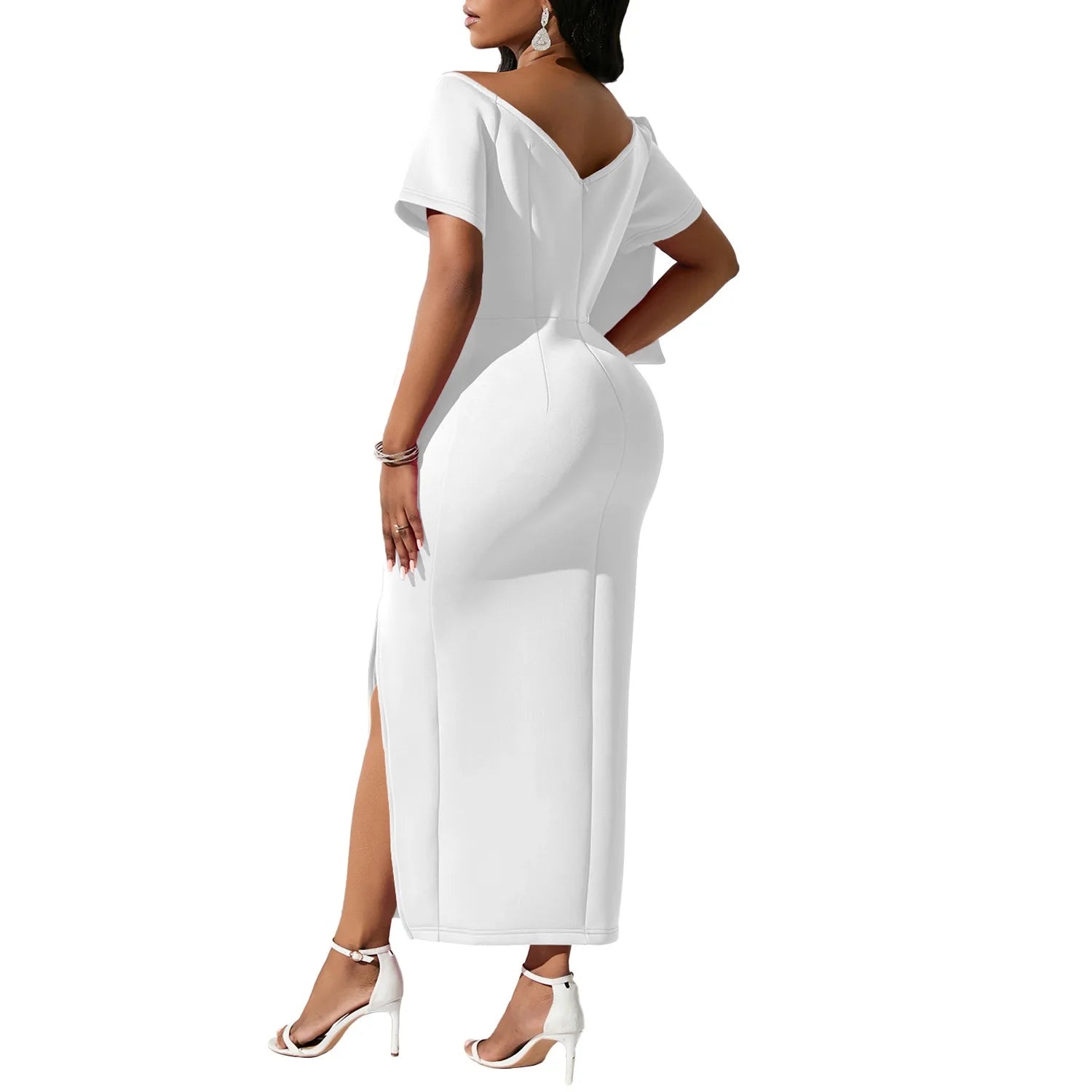 Elegant Party Dresses for Woman 2024 New V Neck Short Sleeve Big Bow Decorate Sheath Side Split Ankle Length Luxury Party Dress