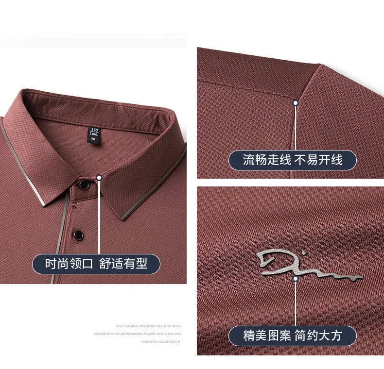 Men's Polo Shirt Seamless Premium Luxury Cool Fabric Business Casual Golf Slim Fit Blouse Collar Tshirt Anti Wrinkle Men Tee