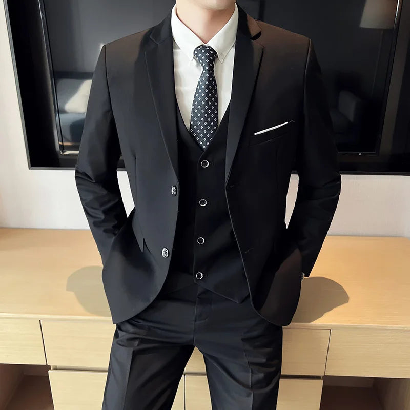 High quality fashion business casual (suit + vest + trousers) British style European and American wedding dress three-piece set