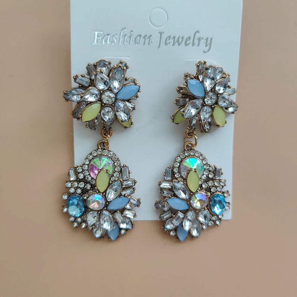 Elegant Jewellery Gifts for Her Women's Vintage Statement Earrings and Large Crystal Rhinestone Choker Necklace Jewelry Set