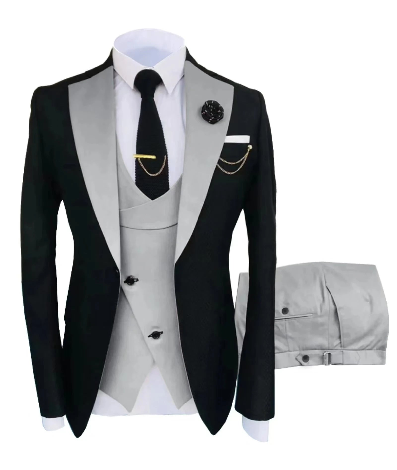 Men's Suit for Wedding 3 Pieces Blazer Vest and Pants Set Fitted Tuxedo for Groomsmen Adult Costume Summer Beach Wedding Parties