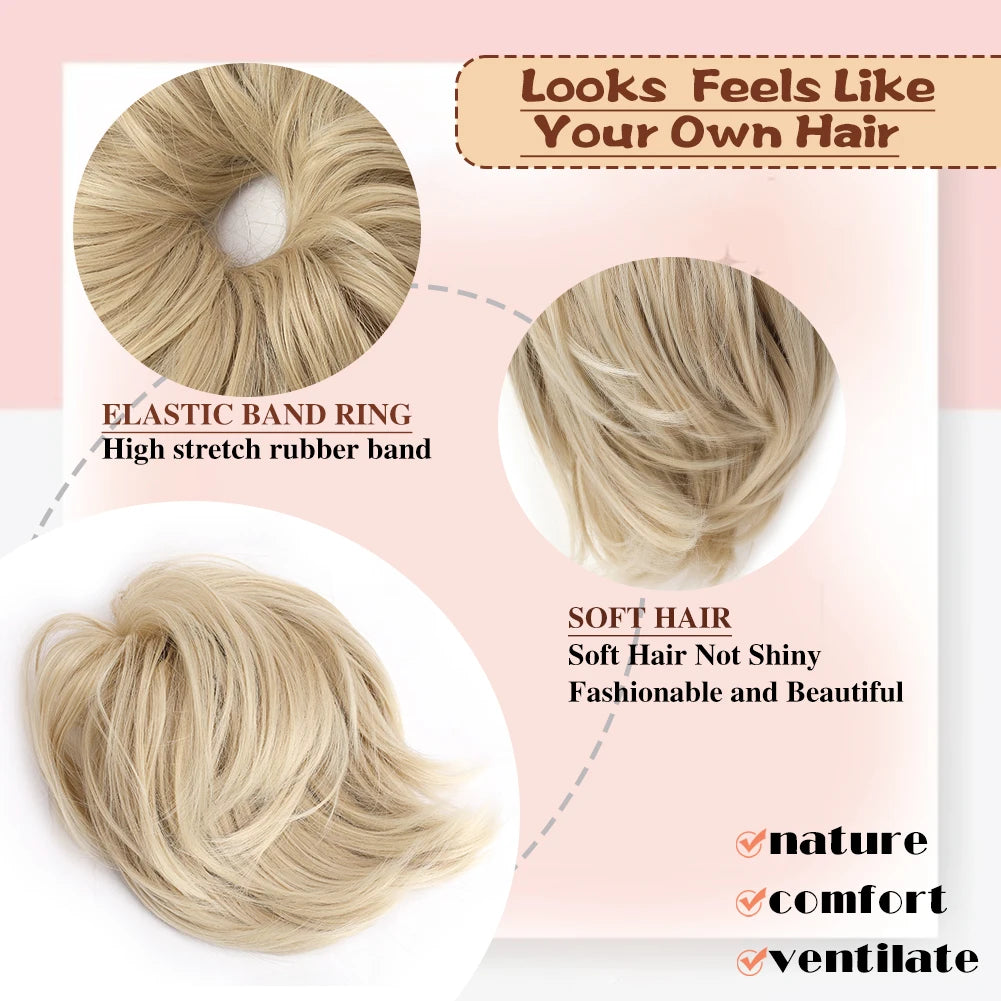 Short Ponytail Hair Bun Extensions Straight Hair Bun Synthetic Messy Bun Hairpieces Elastic Easy Scrunchies for Women