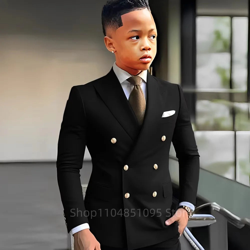 Elegant Boys Suits Double Breasted Blazer Suit Peak Lapel Jacket Pants Wedding Party Formal Occasion Kid's Suits 2 Piece Set