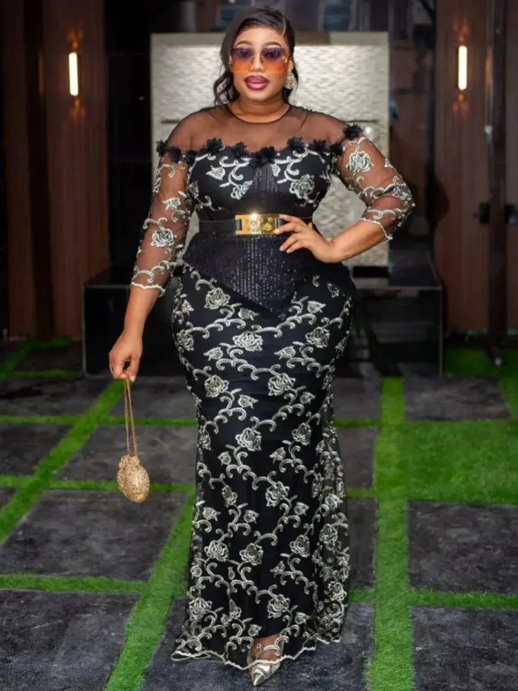 Party Evening Dresses For Women Dashiki Sequin Maxi Robes Turkey African Clothing Birthday Prom Wedding Gown Ladies Long Dress