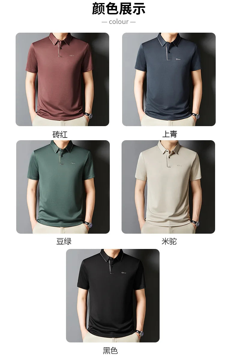 Men's Polo Shirt Seamless Premium Luxury Cool Fabric Business Casual Golf Slim Fit Blouse Collar Tshirt Anti Wrinkle Men Tee