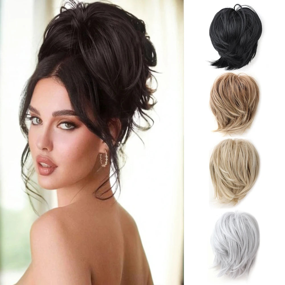Short Ponytail Hair Bun Extensions Straight Hair Bun Synthetic Messy Bun Hairpieces Elastic Easy Scrunchies for Women
