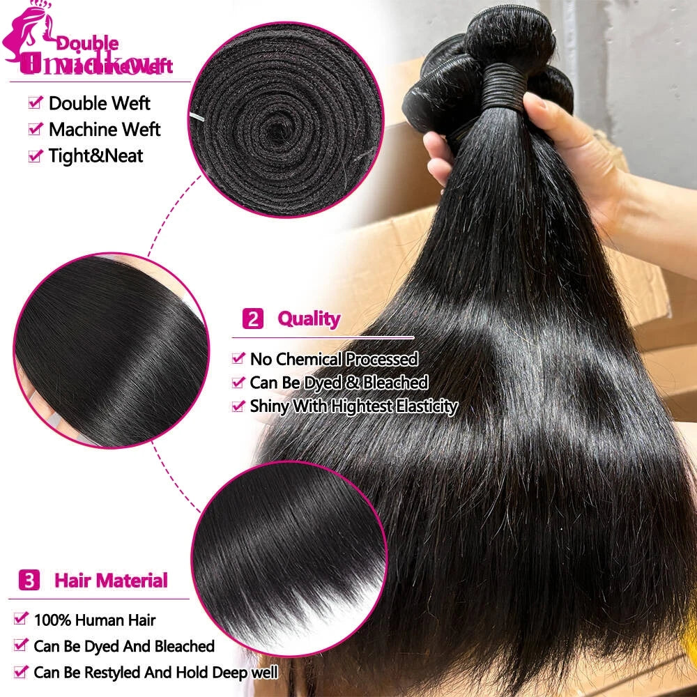 12A Bone Straight Human Hair Bundles Unprocessed Raw Hair Bundles Human Hair Brazilian Hair Weave Bundles Deals Natural Color