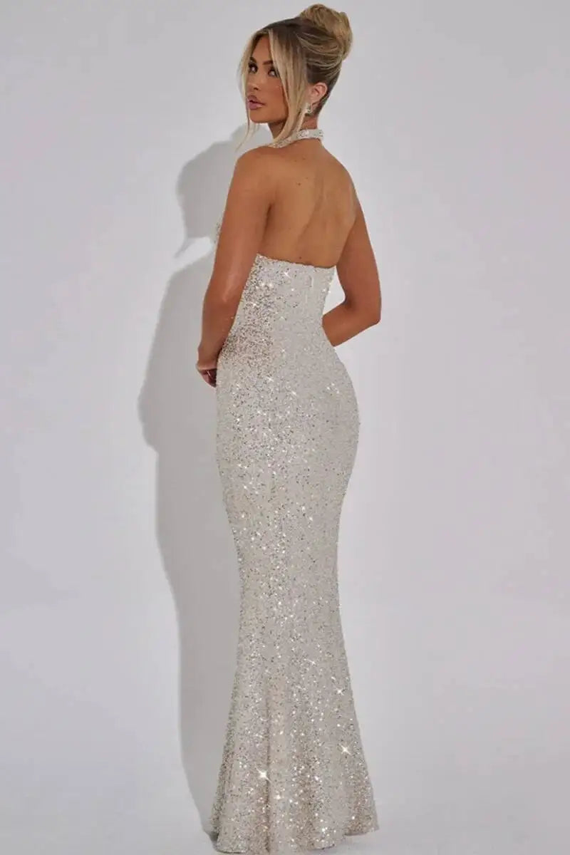 Giyu Sexy Sequined Mesh Diamond Club Evening Party Dresses Women 2025 Summer Autumn Sleeveless Backless Bodycon Maxi Long Dress