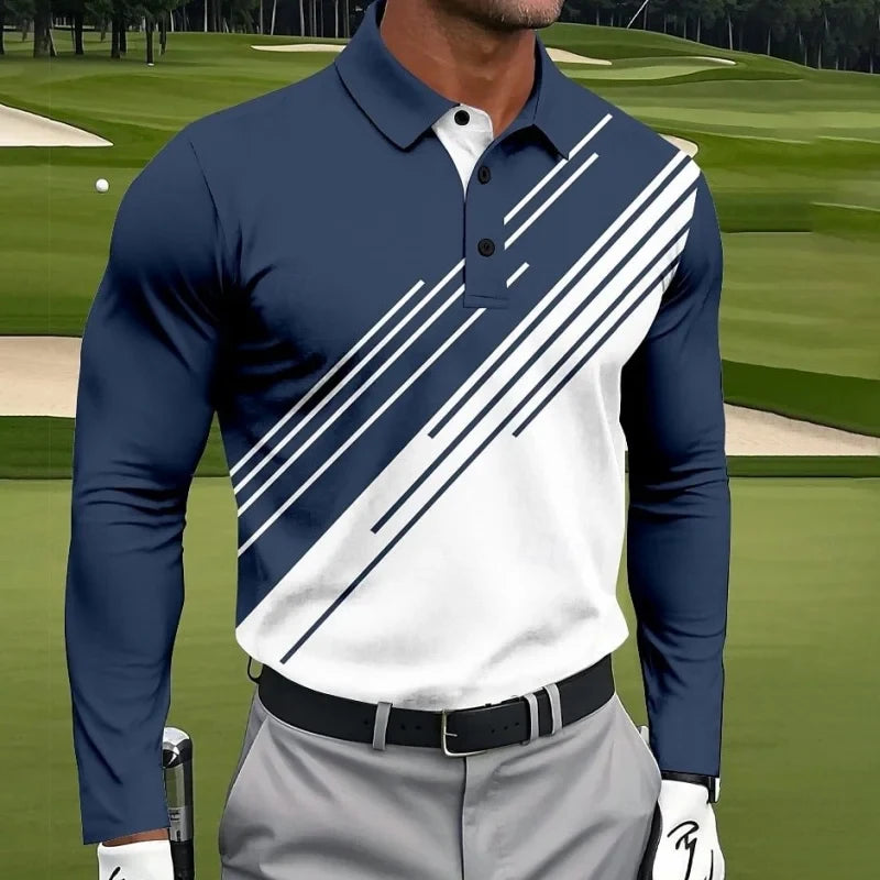 Comfortable Polo Shirt Men's Long Sleeve Suitable for Sports Wear Spring and Autumn Casual Outdoor Digital Printing