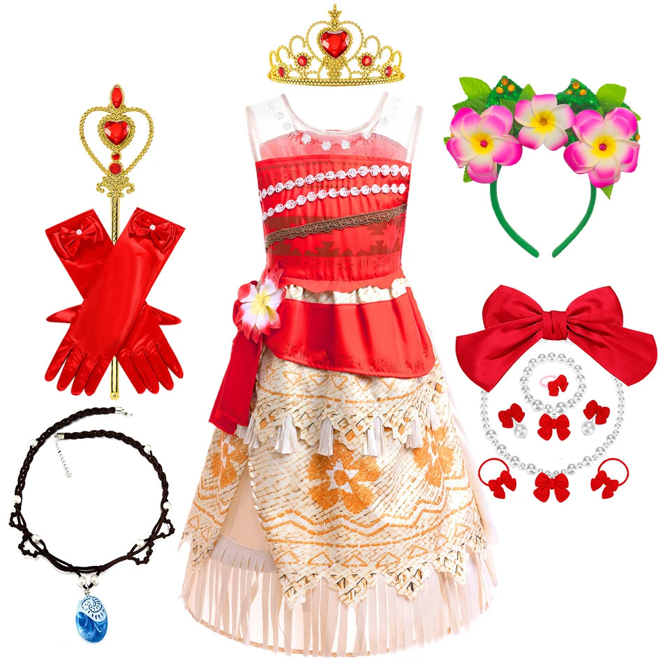 Moana Dress Cosplay Princess Costume Kids Vaiana Print Vestidos Girls Birthday Halloween Carnival Party Outfits Children Clothes