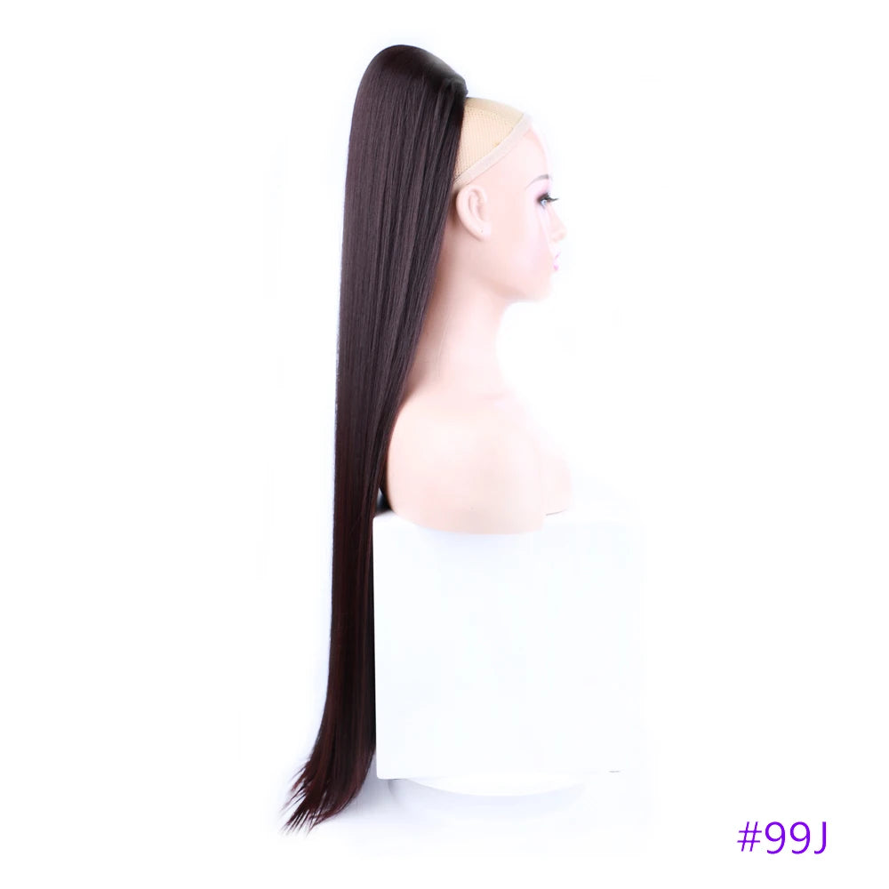 30 Inch Long Bone Straight Ponytails Futura Synthetic Drawstring Ponytails Clip-in Hair Extensions Straight Ponytails for Women