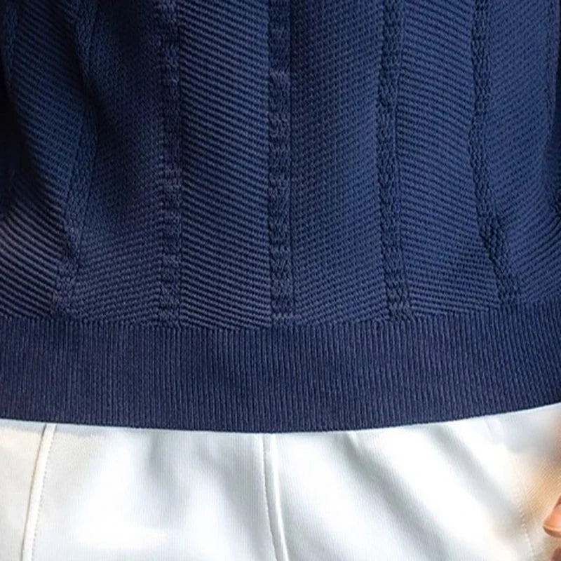 Men's Short Sleeved Knitted Polo Shirt Summer Business Lapel Stylish Solid Color Slim Fit Breathable Quick Drying Golf T-Shirt