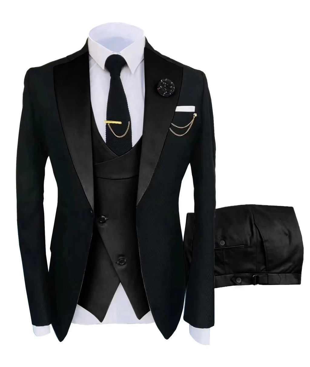 Men's Suit for Wedding 3 Pieces Blazer Vest and Pants Set Fitted Tuxedo for Groomsmen Adult Costume Summer Beach Wedding Parties