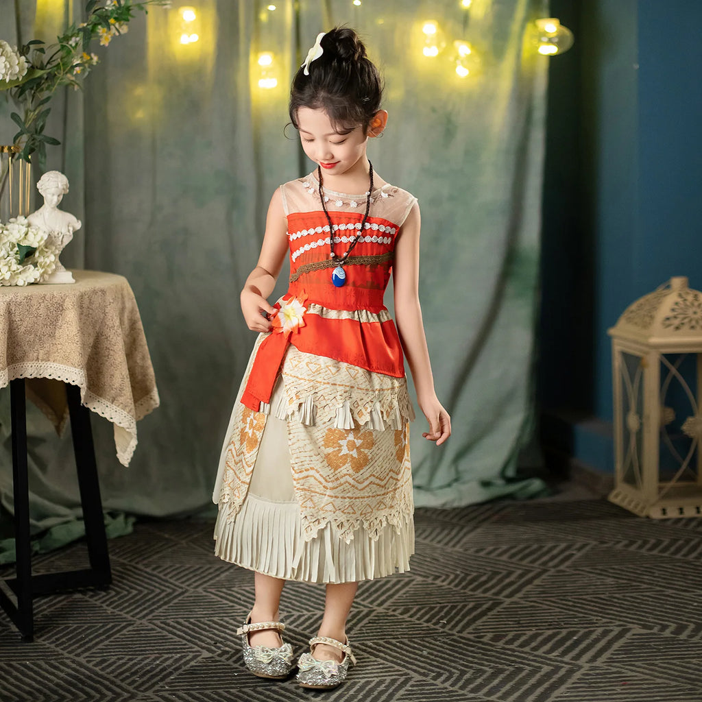 Moana Dress Cosplay Princess Costume Kids Vaiana Print Vestidos Girls Birthday Halloween Carnival Party Outfits Children Clothes
