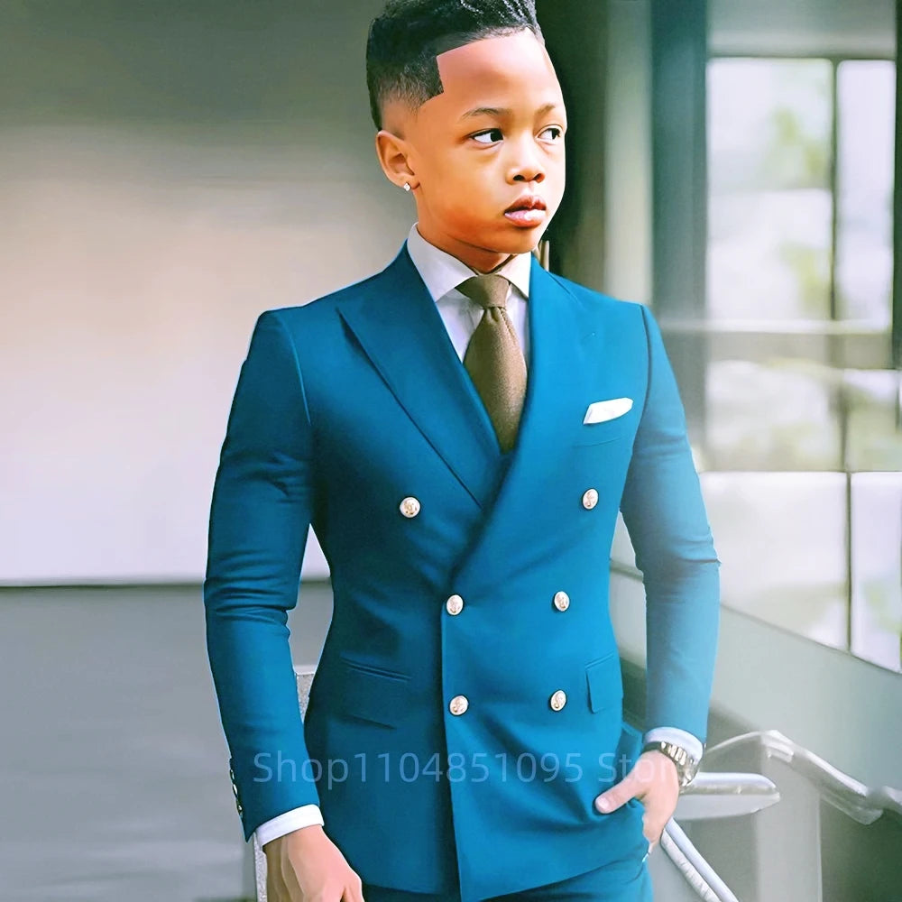 Elegant Boys Suits Double Breasted Blazer Suit Peak Lapel Jacket Pants Wedding Party Formal Occasion Kid's Suits 2 Piece Set