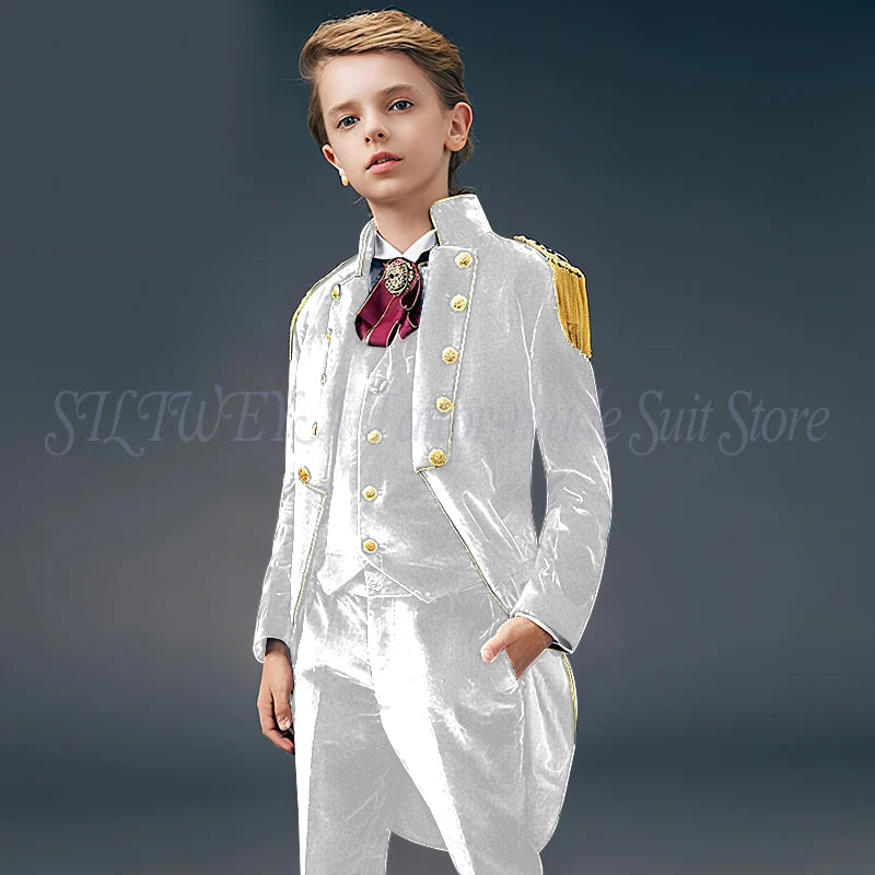 Blue Suede Slim Fit Boys' Suit Three Piece Set 2023 New Unique Tassels Design Children's Gentleman Handsome Clothing костю