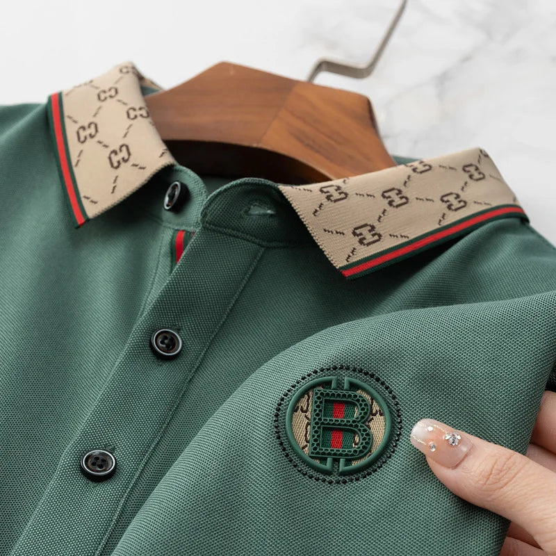 Men's short sleeved summer polo shirt high-end design exquisite smooth silk breathable wrinkle resistant hot selling T-shirt