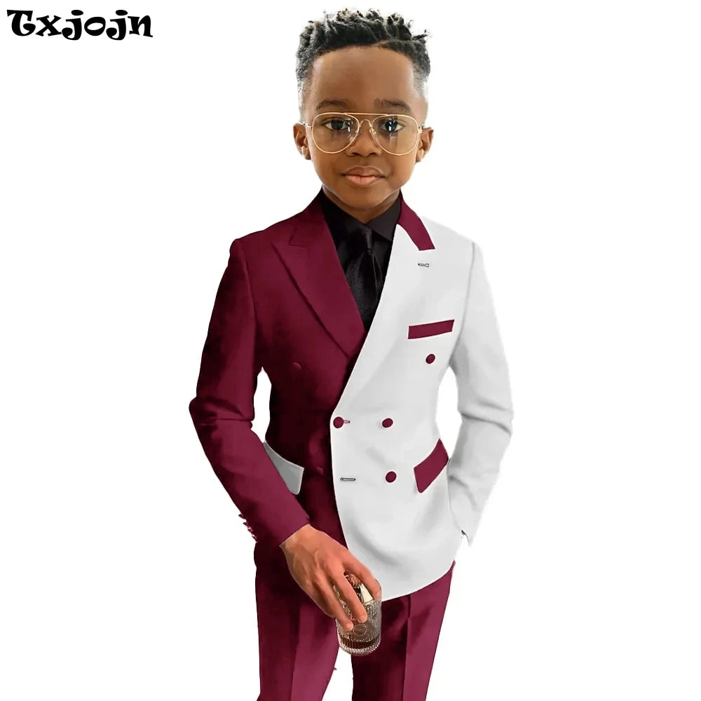 New Colour-blocked Boys Suit 2 Pieces Blazer Pants For Wedding Party Guest Formal Slim Fit Child Suit Set For Piano Performance