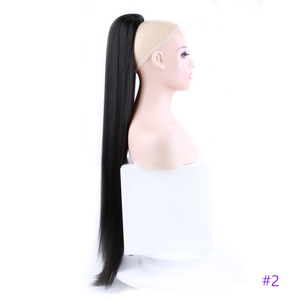 30 Inch Long Bone Straight Ponytails Futura Synthetic Drawstring Ponytails Clip-in Hair Extensions Straight Ponytails for Women