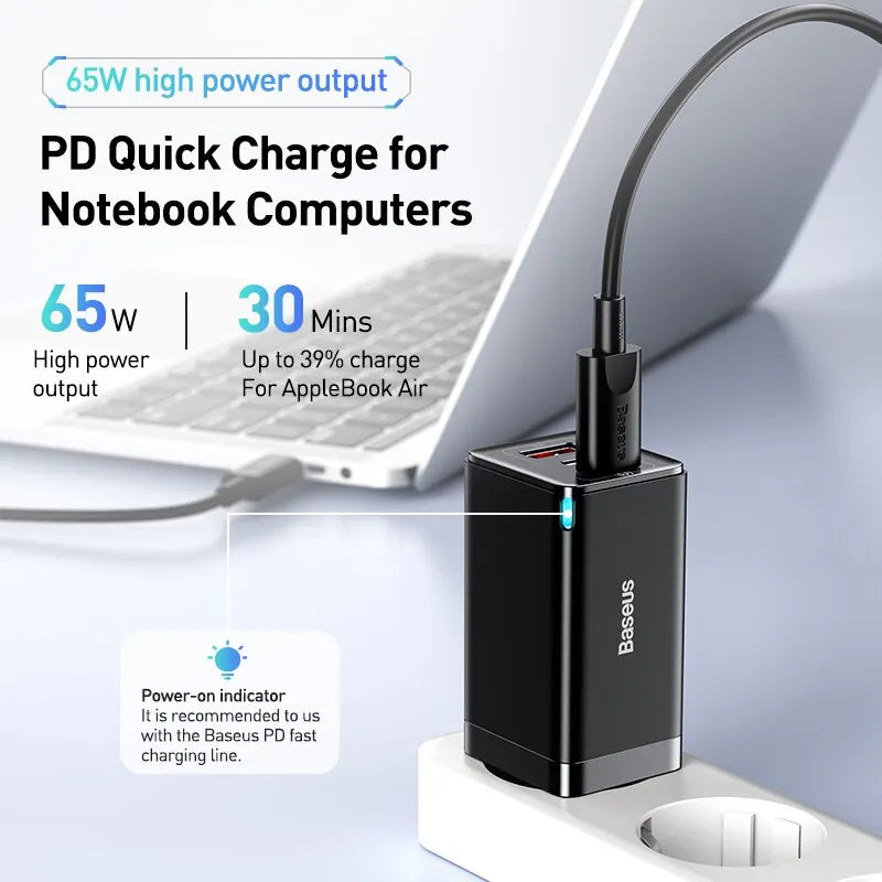 Baseus 65W GaN Charger Quick Charge Type C Phone Charger USB Charger Portable Fast Charger For Laptop iPhone 17 16 15 14 13