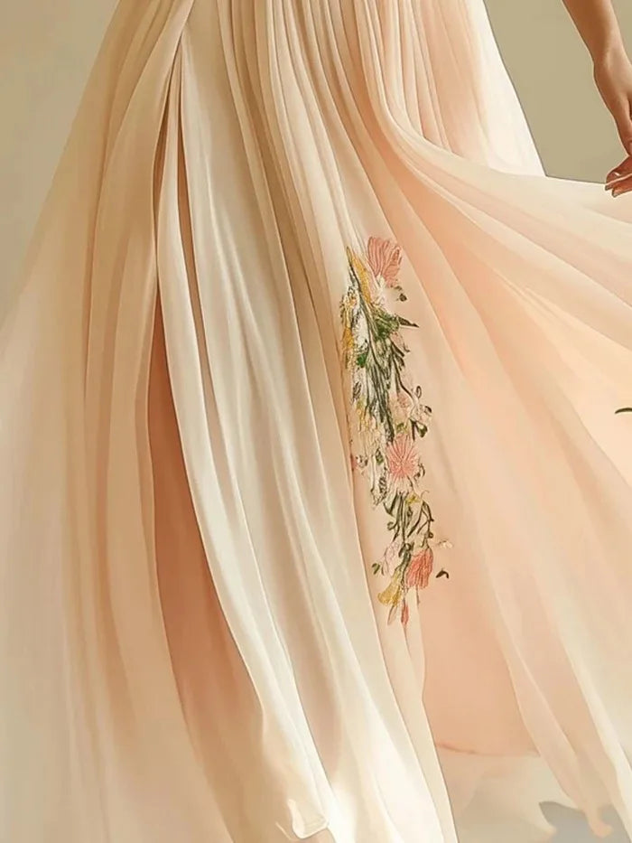 Lady Chic Floral Print Evening Party Dress Gown Women Elegant Short Sleeve High Waist V-neck Party Dresses 2025 Women Holiday