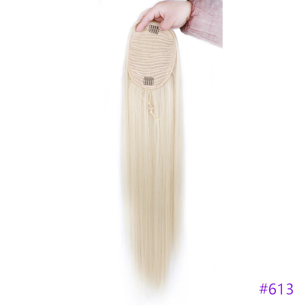 30 Inch Long Bone Straight Ponytails Futura Synthetic Drawstring Ponytails Clip-in Hair Extensions Straight Ponytails for Women