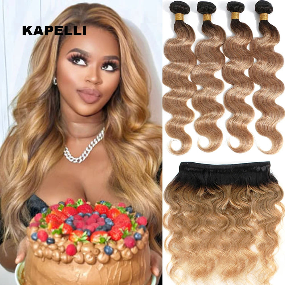 Honey Blonde Human Hair Bundles Body Wave Bundles Human Hair 1 3 4 Brazilian Human Hair Extensions 100% Remy Bundles Deal