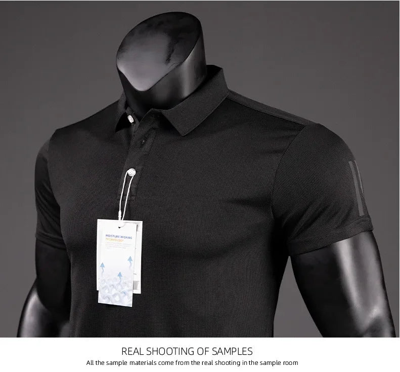 Polo Shirt Men Casual Solid Breathable Shirt Summer Sportswear Quick Dry Jerseys Tops Camisa Polo Shirts Reflective Strip Sleeve