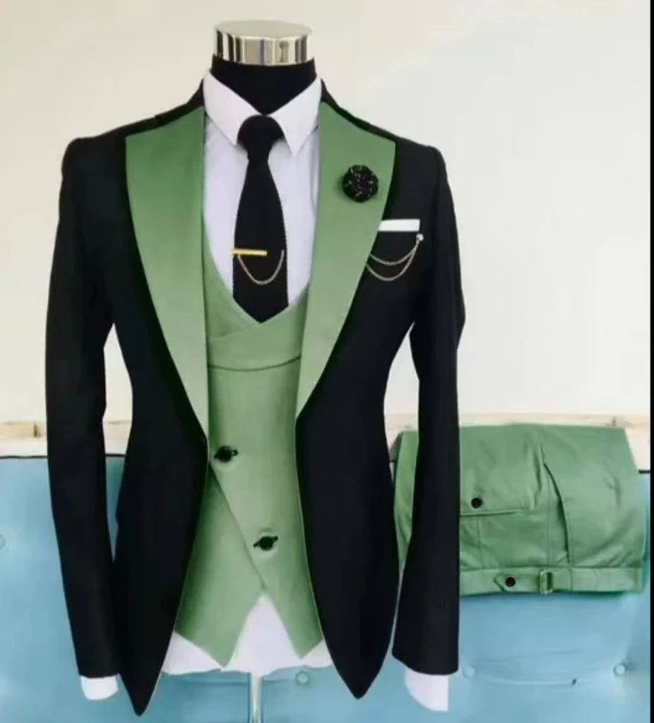 Men's Suit for Wedding 3 Pieces Blazer Vest and Pants Set Fitted Tuxedo for Groomsmen Adult Costume Summer Beach Wedding Parties